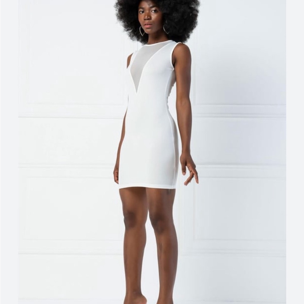 Bebe White Mesh Insert Mini Dress